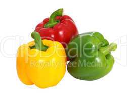 red green and yellow sweet  bell pepper isolated on white backgr