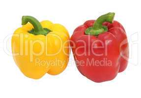 red and yellow sweet  bell pepper isolated on white background