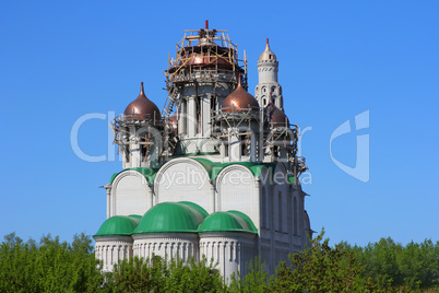 construction   cathedral with  domes of the orthodox church.  ba