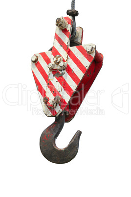 red crane hook isolated on white background