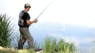 Sport fisherman fishing on a river