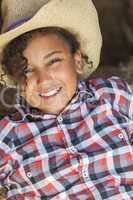 Happy Mixed Race African American Girl Child Cowboy Hat