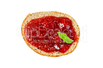 bread with strawberry jam and mint