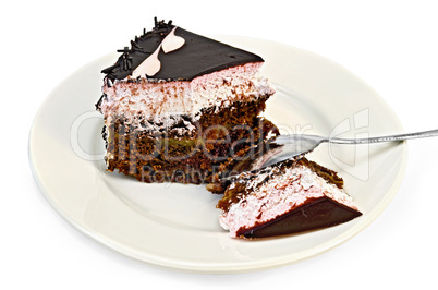 cake chocolate with pink cream and spoon