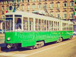retro look old tram in turin