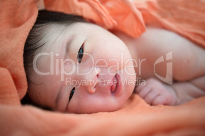 Newborn Asian baby girl awake