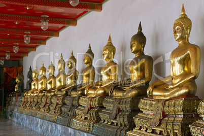 row of sitting buddha