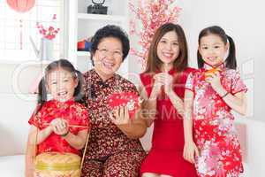 Multi generations Asian family celebrate Chinese new year