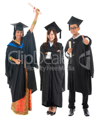 Full body group of multi races university student in graduation