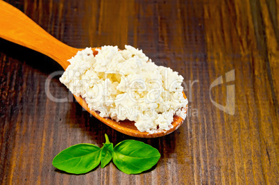 curd in a wooden spoon on the board