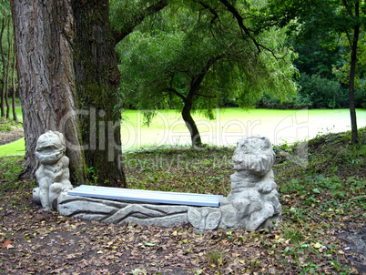 original bench in the park with lake