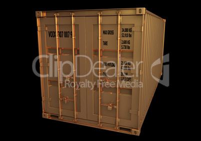 detailed model of a golden 20ft ISO sea container