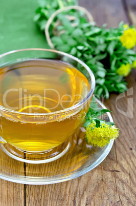herbal tea with rhodiola rosea on a wooden board
