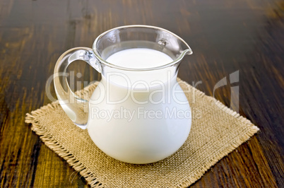 milk in a glass jar on sacking