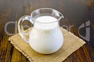 milk in a glass jar on sacking