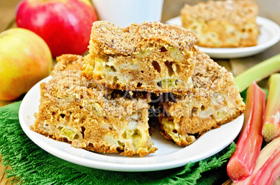 pie with rhubarb and apples on a green napkin