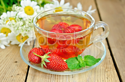 tea with strawberries on a board