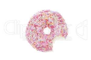 donut with pink glaze and bite isolated