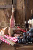 ham, wine and bread