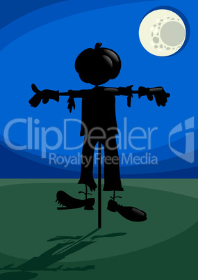 scarecrow at night cartoon illustration