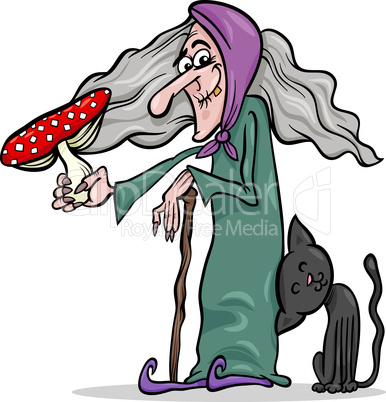 witch with mushroom cartoon illustration