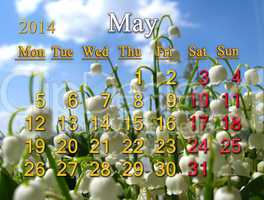 calendar for may of 2014 year with lily of the valley