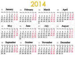 calendar for 2014 year