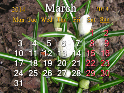 calendar for may of 2014 year with lily of the valley