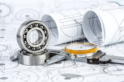 ball bearings on technical drawing