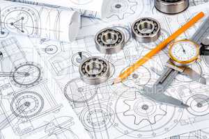 ball bearings on technical drawing