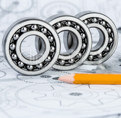 ball bearings on technical drawing