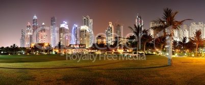 panorama of night illumination of the luxury hotel, dubai, uae