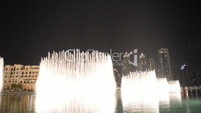Night view on Down town and Dancing fountains in Dubai city