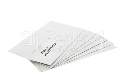 Mietvertrag on Batch of Envelopes isolated on White