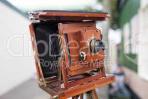 vintage wooden bellows camera