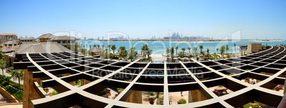 panoramic view on jumeirah palm man-made island from luxury hote