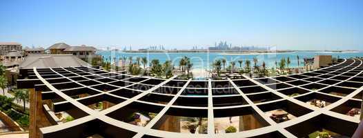panoramic view on jumeirah palm man-made island from luxury hote
