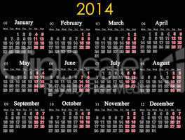 beautiful black calendar for 2014 year