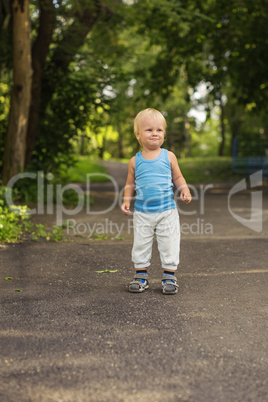 portrait of a happy little boy in the  park.