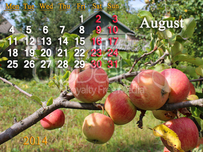 calendar for the august of 2014 year with apples