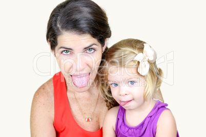 mother and daughter making silly faces