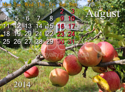 calendar for the august of 2014 year with apples