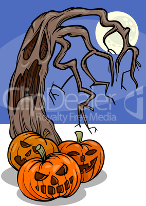 halloween pumpkins with tree cartoon