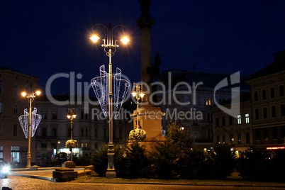 illuminated street of lviv city