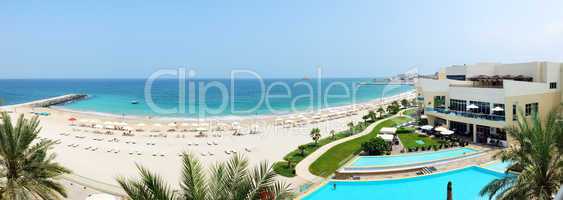 panorama of the beach at luxury hotel, fujairah, uae