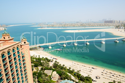 the view on jumeirah palm man-made island, dubai, uae