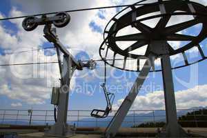 nobody on ski lift above the ski slope.