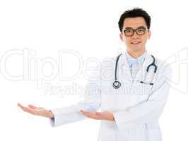 Asian male medical doctor showing something