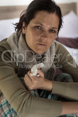 Woman having fever and sweating