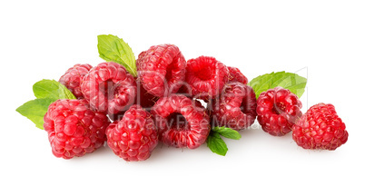 Raspberry with green leaf